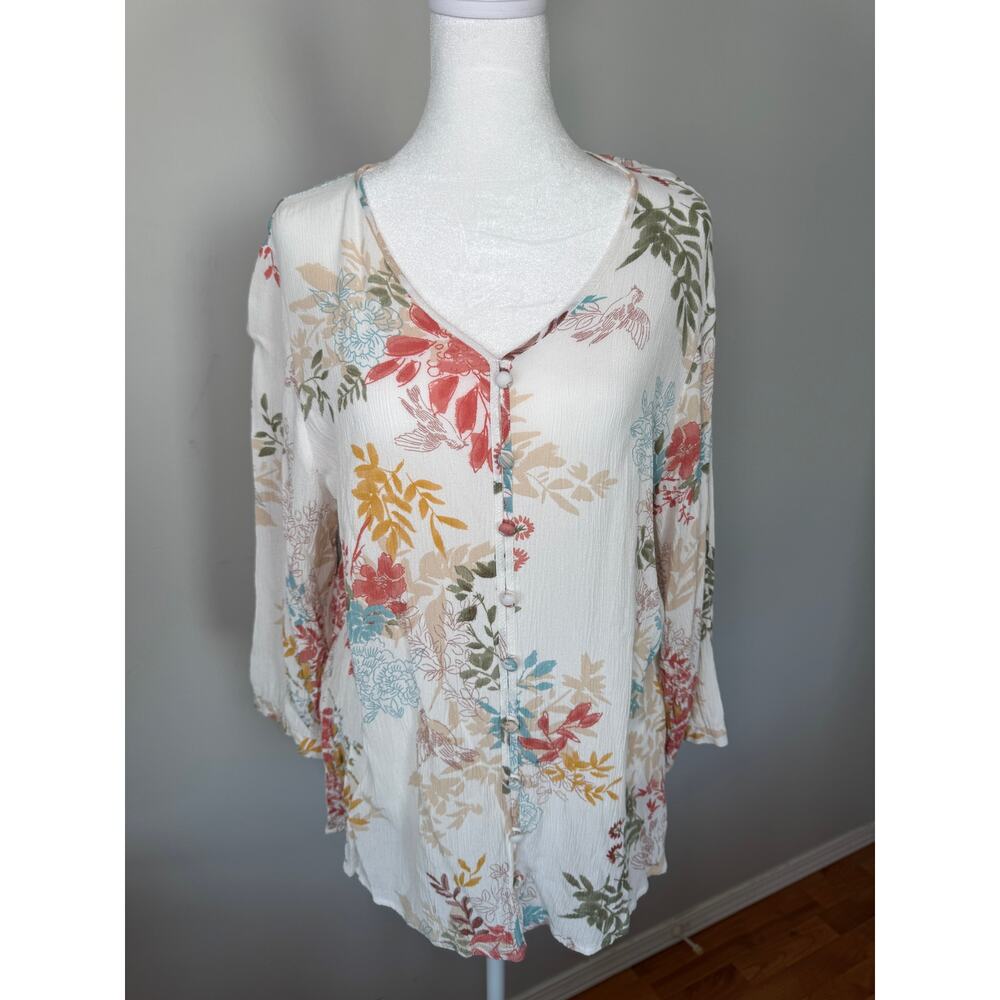 Christopher & Banks Floral Button-Front Blouse – Size L